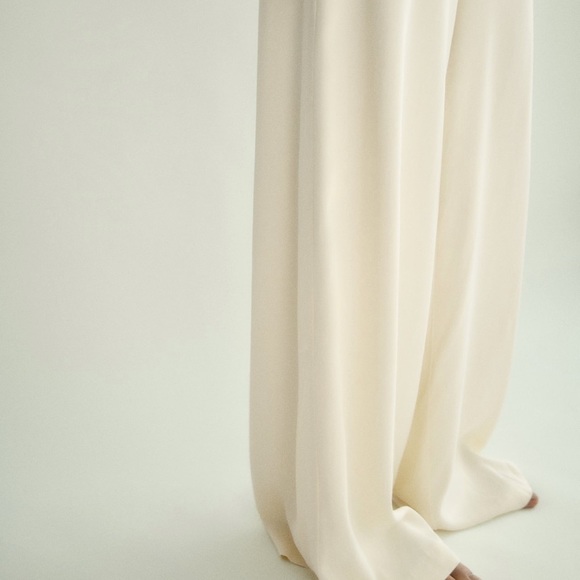 ZARA New SATIN PALAZZO PANTS - Cream Size L - Picture 3 of 4